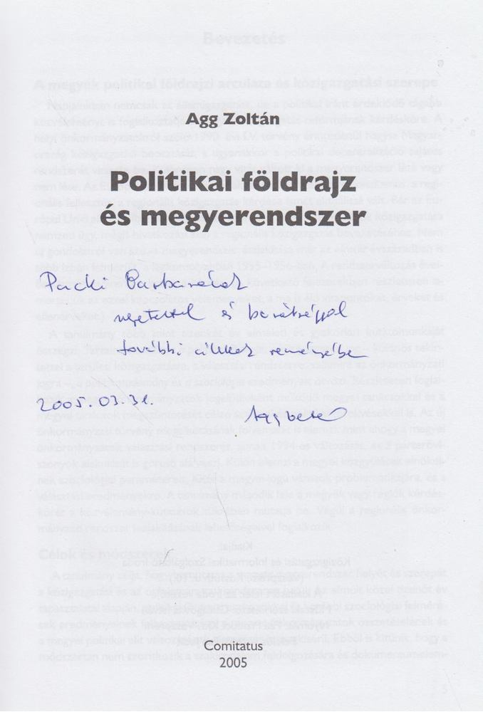 Agg Zoltán - Politikai földrajz és megyerendszer (dedikált) [antikvár]