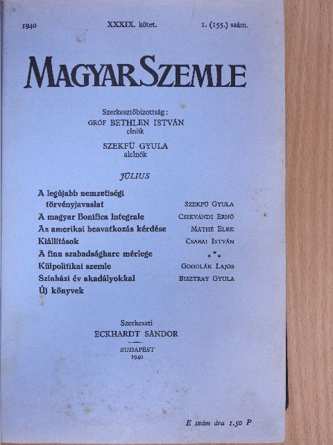 Áfra Nagy János - Magyar Szemle 1940. július-december [antikvár]