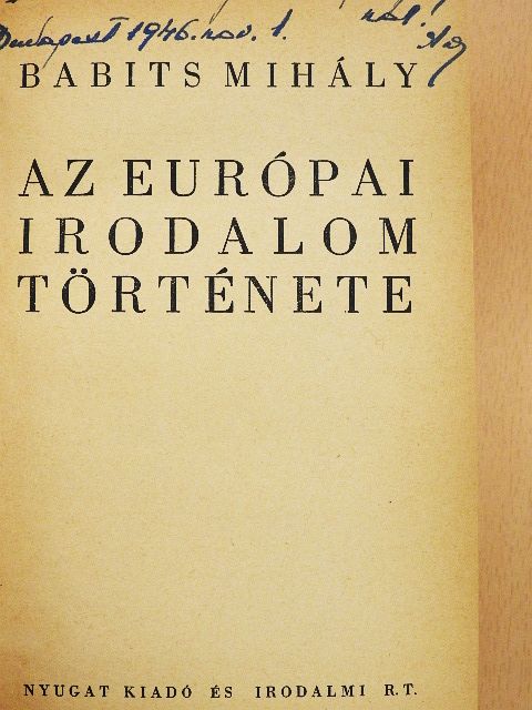Babits Mihály - Az európai irodalom története [antikvár]