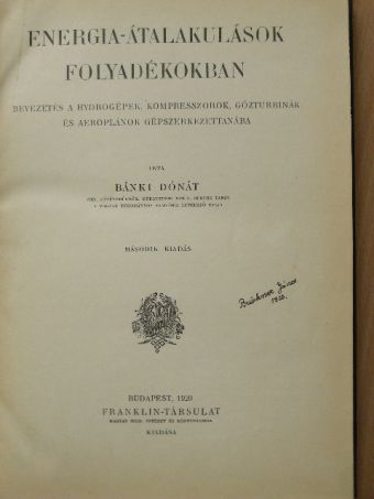 Bánki Dónát - Energia-átalakulások folyadékokban [antikvár]
