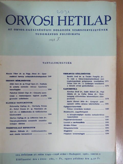 Dr. Fenyő Egon - Orvosi Hetilap 1961. június-december (fél évfolyam) [antikvár]