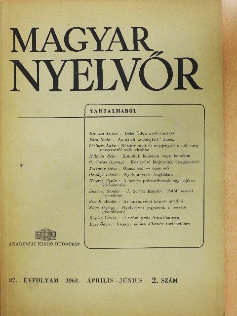 Beke Ödön - Magyar Nyelvőr 1963. április-június [antikvár]