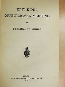 Ferdinand Tönnies - Kritik der öffentlichen Meinung [antikvár]
