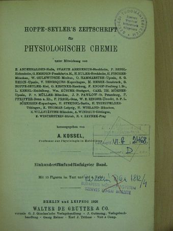 Hans Euler - Hoppe-Seyler's Zeitschrift für Physiologische Chemie 1926/1-6 [antikvár]