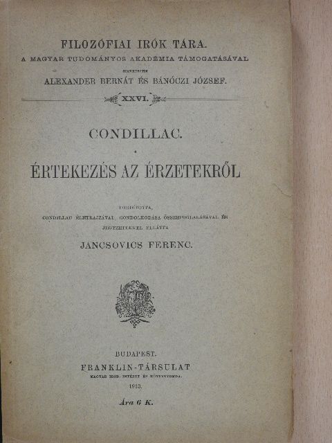 Condillac - Értekezés az érzetekről [antikvár]