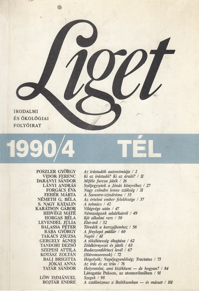 Levendel Júlia, Horgas Béla - Liget 1990/4 Tél [antikvár]
