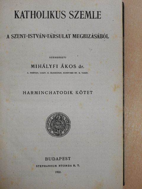 Ádám Iván - Katholikus Szemle 1922. január-december  [antikvár]
