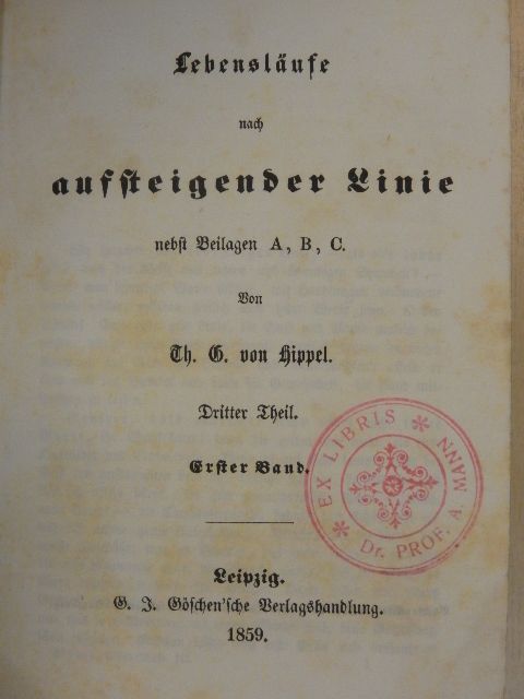 Th. G. von Hippel - Lebensläufe nach aufsteigender Linie III/1-2. (gótbetűs) (töredék) [antikvár]