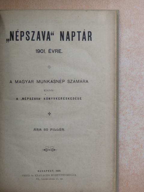 Csizmadia Sándor - "Népszava" naptár 1901. évre [antikvár]