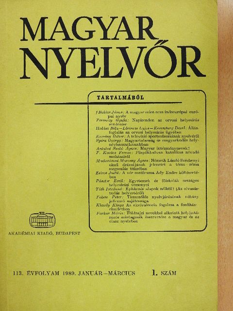 Antalné Szabó Ágnes - Magyar Nyelvőr 1989. január-március [antikvár]