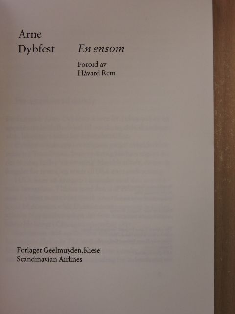 Arne Dybfest - En ensom/One Alone [antikvár]