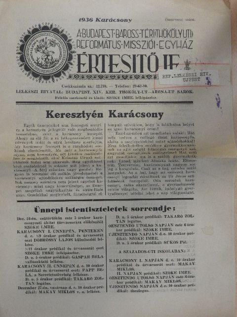 Tóth Lajos - A Budapest Baross-téri (Thökölyuti) Református Missziói Egyház értesitője 1936 Karácsony [antikvár]