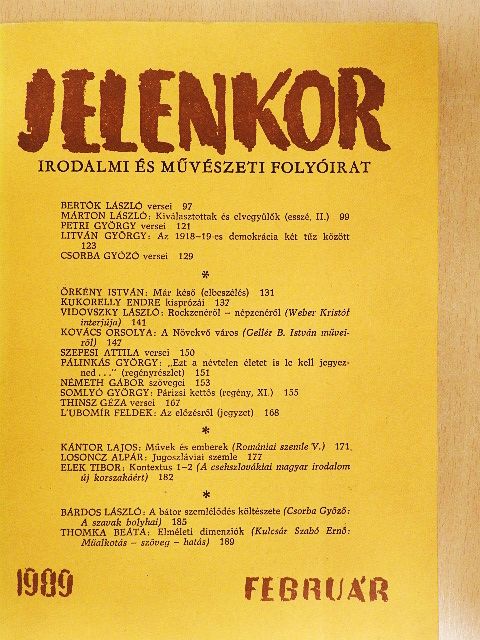 Bagossy László - Jelenkor 1989. február [antikvár]