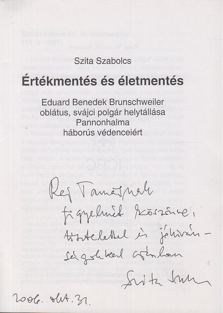 Szita Szabolcs - Értékmentés és életmentés (dedikált) [antikvár]