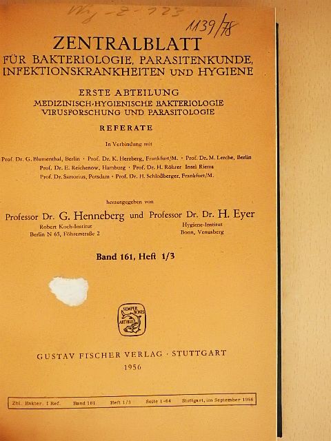 Zentralblatt für Bakteriologie, Parasitenkunde, Infektionskrankheiten und Hygiene 161/1-26 [antikvár]