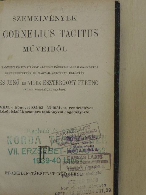 P. Cornelius Tacitus - Szemelvények P. Cornelius Tacitus műveiből [antikvár]