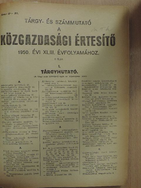 Barabás Tibor - Közgazdasági Értesítő 1950. január-december [antikvár]