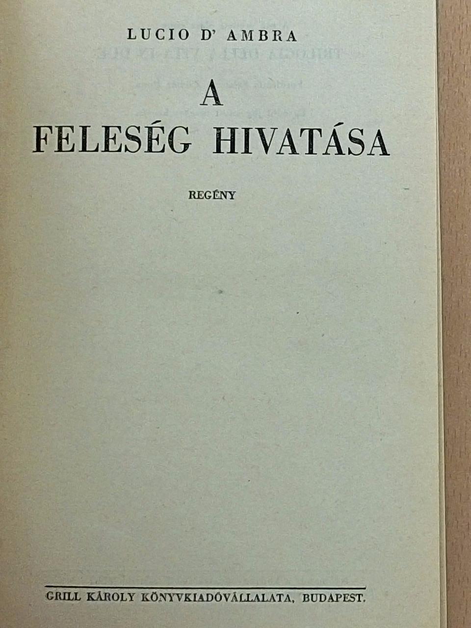 Lucio D'Ambra - A feleség hivatása [antikvár]