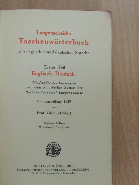 Prof. Edmund Klatt - Langenscheidts Taschenwörterbuch der englischen und deutschen Sprache I. [antikvár]
