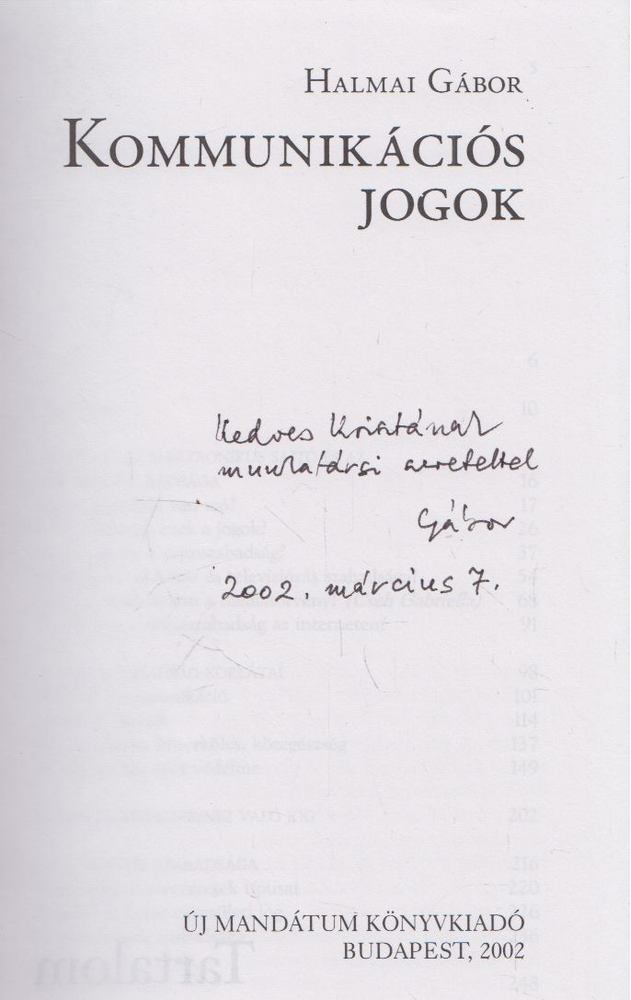 Halmai Gábor - Kommunikációs jogok (Dedikált) [antikvár]