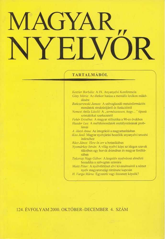 Keszler Borbála - Magyar Nyelvőr 2000. október-december [antikvár]
