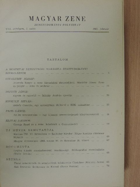 Barna István - Magyar Zene 1967/1-6. [antikvár]