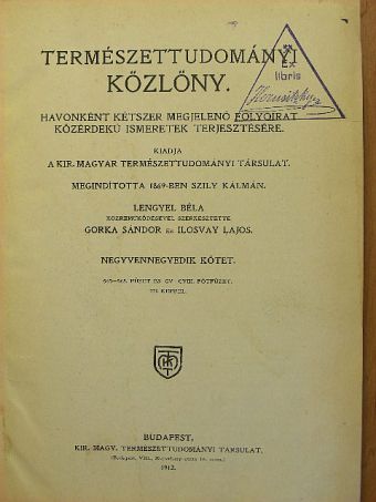 Természettudományi Közlöny 1912. január-december [antikvár]