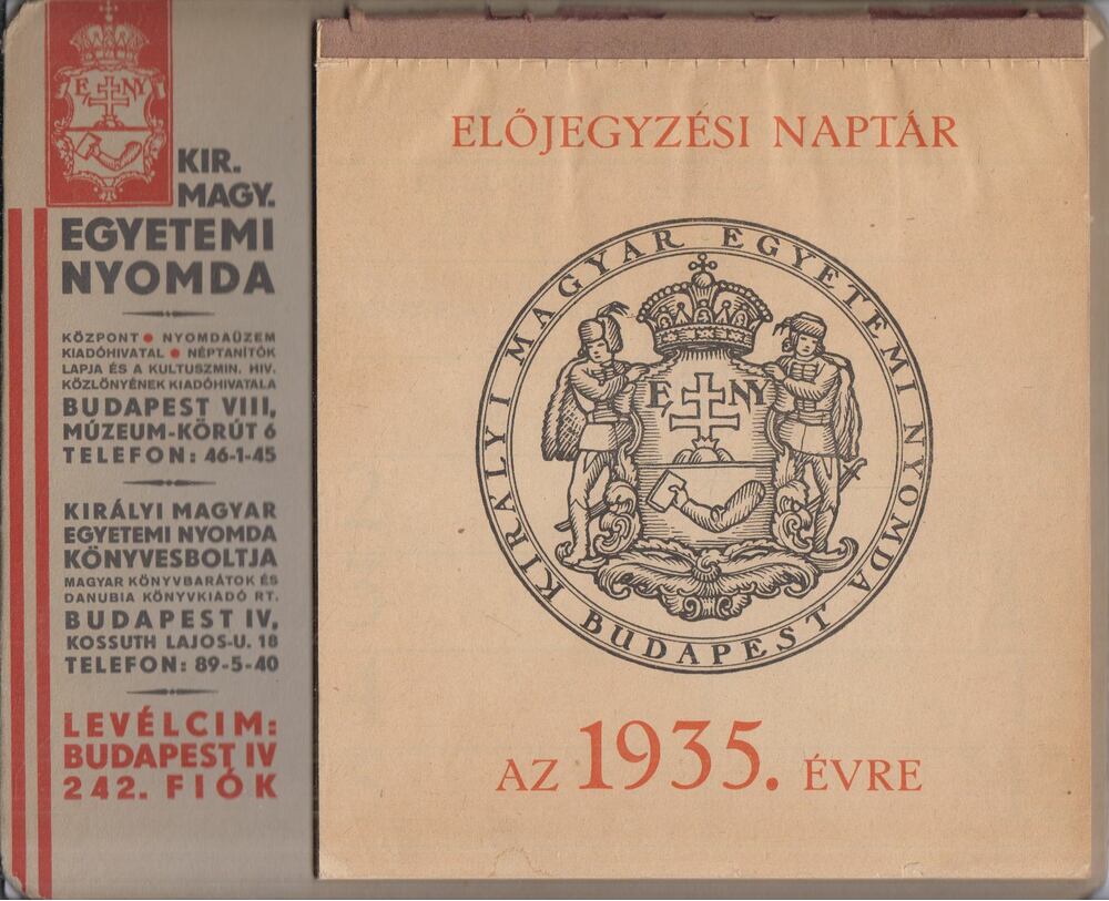 Királyi Magyar Egyetemi Nyomda előjegyzési naptár az 1935. évre [antikvár]
