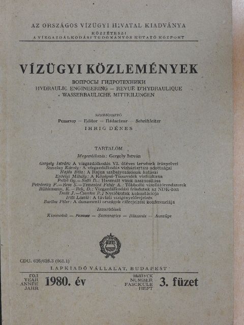 Erdélyi Mihály - Vízügyi Közlemények 1980/3. [antikvár]