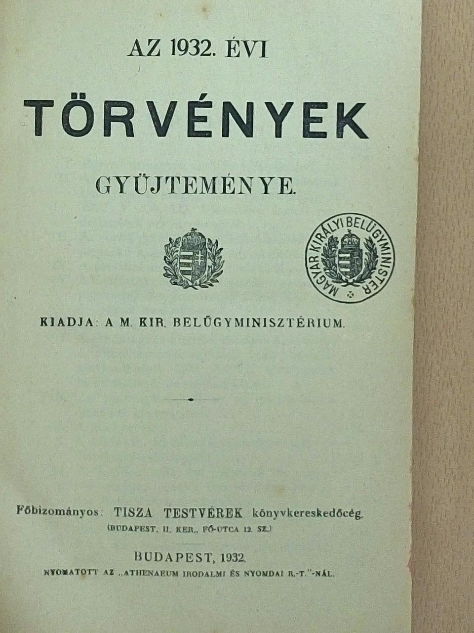 Az 1932. évi törvények gyüjteménye [antikvár]