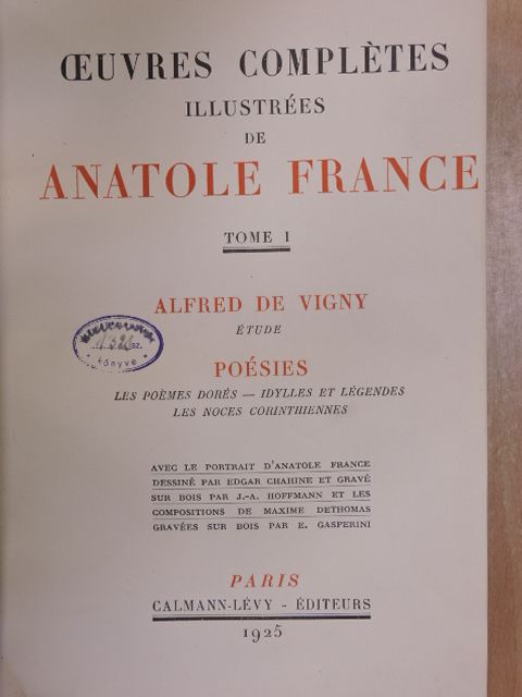 Anatole France - Oeuvres complétes illustrées de Anatole France I. [antikvár]