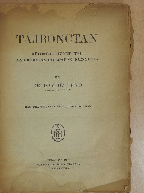 Dr. Davida Jenő - Tájbonctan (rossz állapotú) [antikvár]