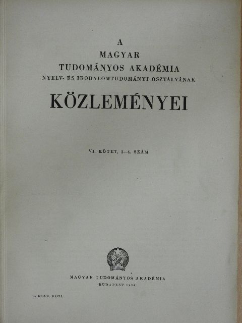 Beke Ödön - A Magyar Tudományos Akadémia Nyelv- és Irodalomtudományi Osztályának közleményei VI/3-4. [antikvár]