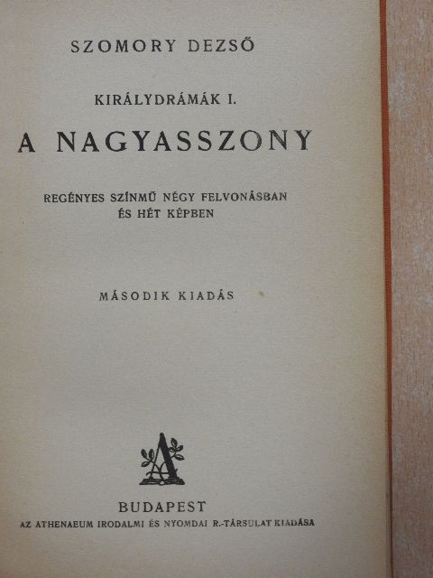 Szomory Dezső - A nagyasszony [antikvár]