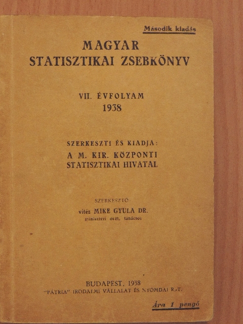 Magyar statisztikai zsebkönyv 1938. [antikvár]