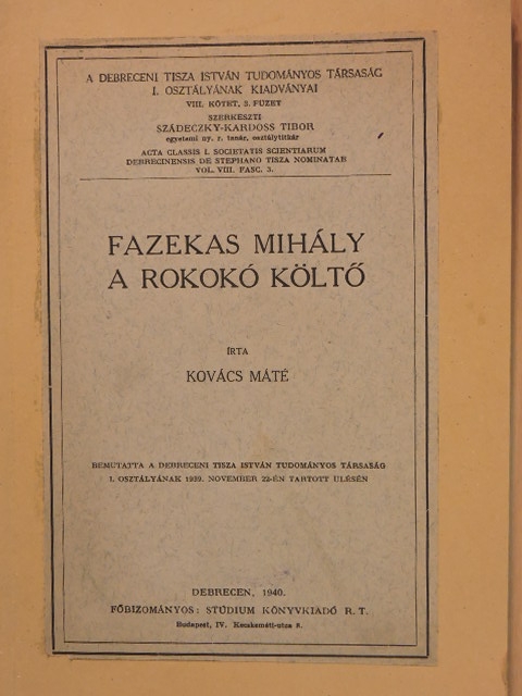 Kovács Máté - Fazekas Mihály a rokokó költő [antikvár]