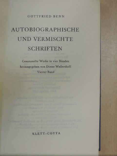 Gottfried Benn - Autobiographische und Vermischte Schriften [antikvár]