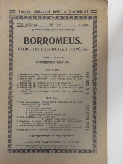 Kádár József - Borromeus 1915-1916/6. [antikvár]