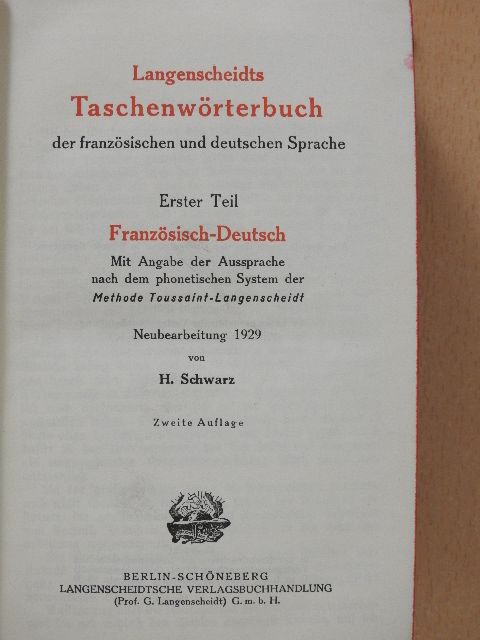Langenscheidts Taschenwörterbuch der französischen und deutschen Sprache I-II. [antikvár]