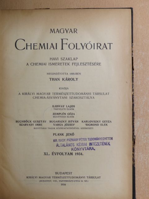Bognár Aurél - Magyar Chemiai Folyóirat 1934-1936. január-december [antikvár]