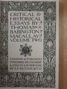 Thomas Babington Macaulay - Critical & Historical Essays by Thomas Babington Macaulay II. [antikvár]