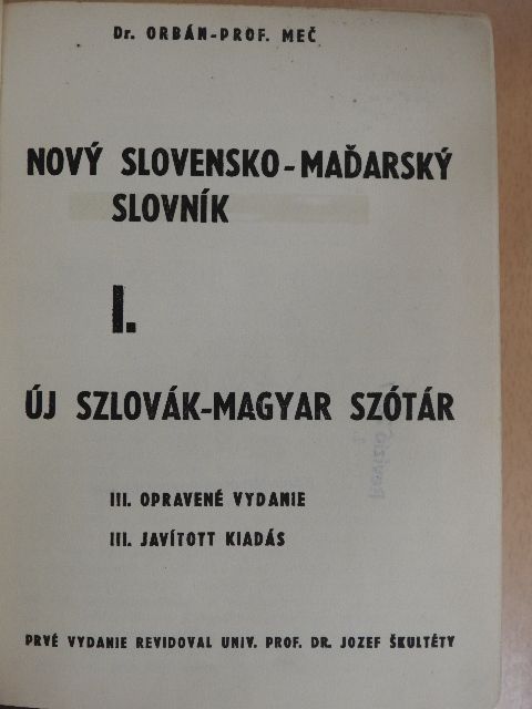 Dr. Gabriel Orbán - Új szlovák-magyar szótár I. [antikvár]