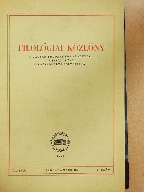 Balázs János - Filológiai Közlöny 1958/1-4. [antikvár]