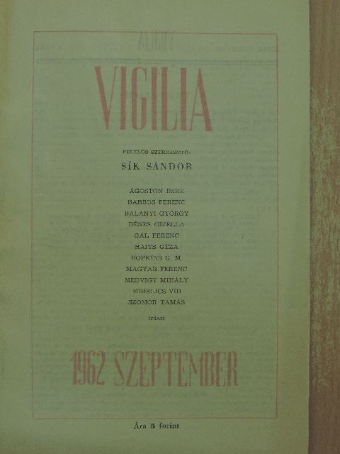 Ágoston Imre - Vigilia 1962. szeptember [antikvár]