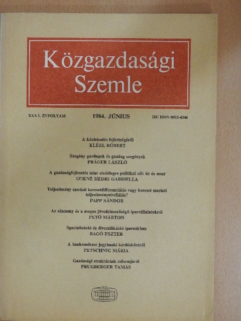 Bagó Eszter - Közgazdasági Szemle 1984. június [antikvár]