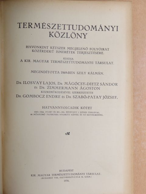 Bogsch L. - Természettudományi Közlöny 1936. január-december/Pótfüzetek a Természettudományi Közlönyhöz 1936. január-december [antikvár]