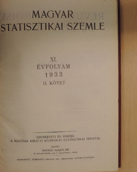 Dr. Bodor Antal - Magyar Statisztikai Szemle 1933. július-december (fél évfolyam) [antikvár]