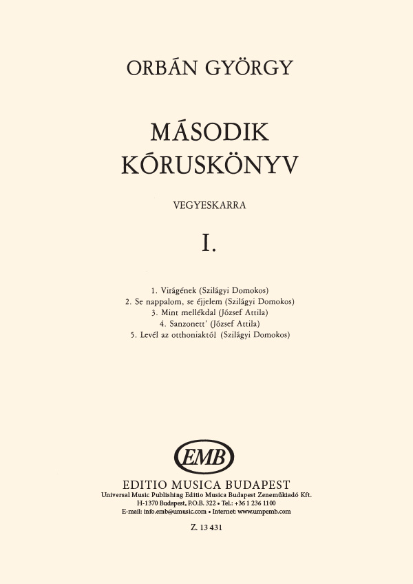 ORBÁN GYÖRGY - MÁSODIK KÓRUSKÖNYV VEGYESKARRA I.