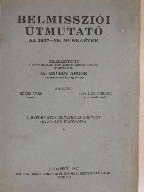 Csathó József - Belmissziói útmutató az 1937-38. munkaévre [antikvár]