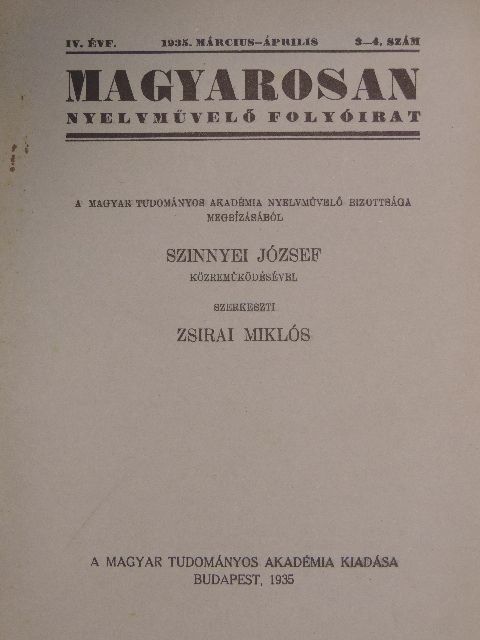 Csengery János - Magyarosan 1935. március-április [antikvár]